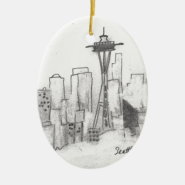 Seattle Sketch Ceramic Ornament (Front)