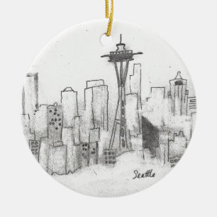 Seattle Sketch Ceramic Ornament