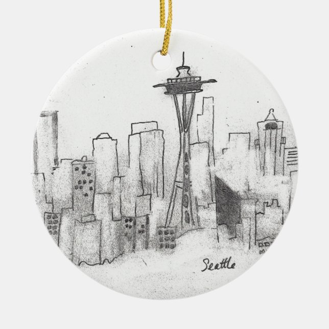 Seattle Sketch Ceramic Ornament (Front)