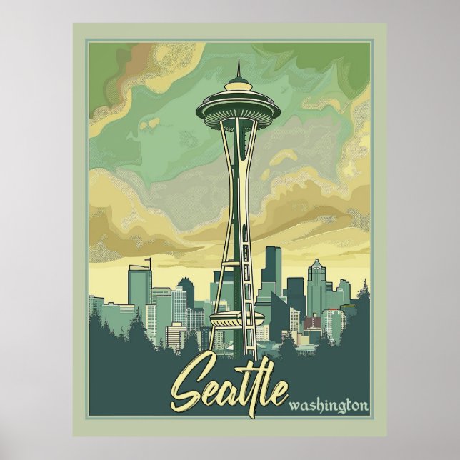 Seattle Skyline - A Vintage Travel Poster (Front)