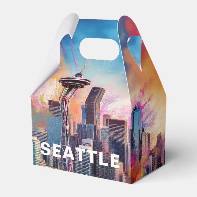 Seattle Skyline Abstract Art Favor Box (Front Side)