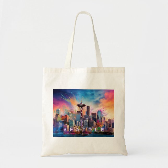 Seattle Skyline Abstract Art Tote Bag (Front)