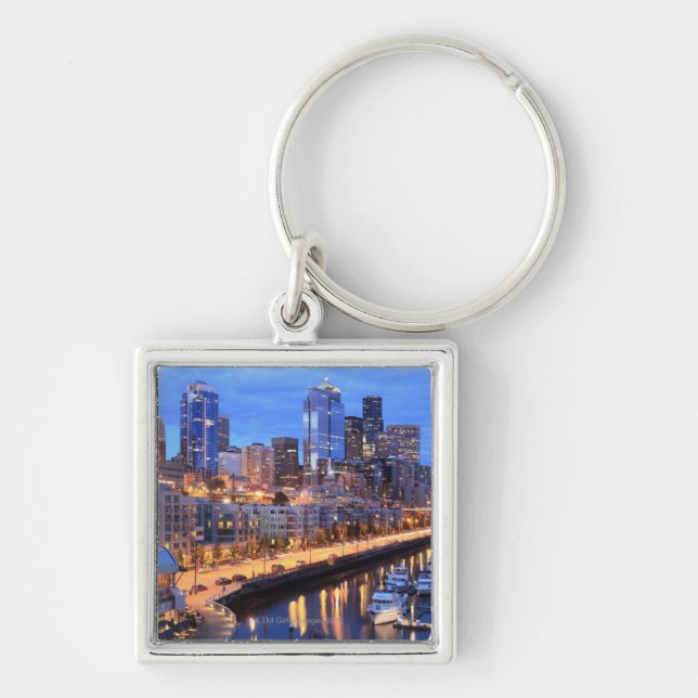 Seattle skyline and harbour, Washington State Keychain (Front)