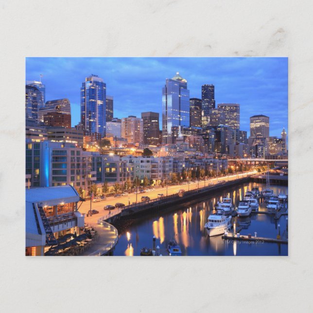 Seattle skyline and harbour, Washington State Postcard (Front)