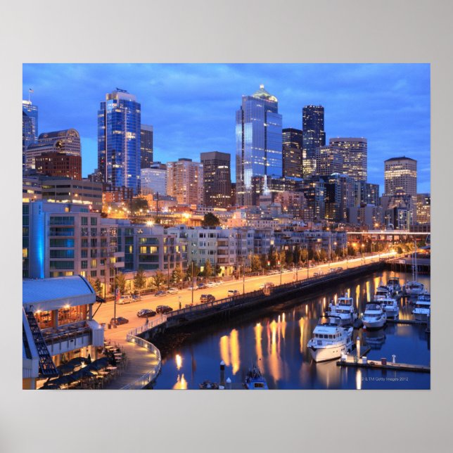 Seattle skyline and harbour, Washington State Poster (Front)