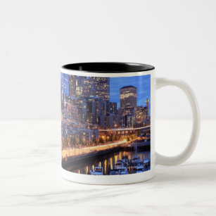 Seattle skyline and harbour, Washington State Two-Tone Coffee Mug