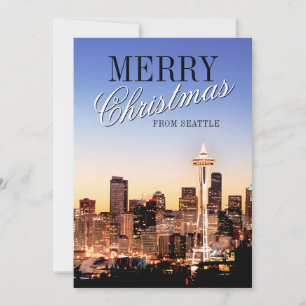 Seattle Skyline at Christmas Holiday Card