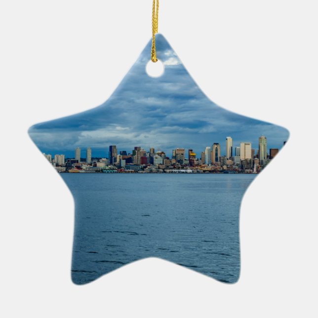 Seattle Skyline at Dusk Ceramic Ornament (Front)