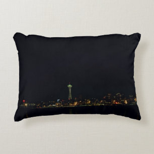 Seattle Skyline at Night Accent Pillow