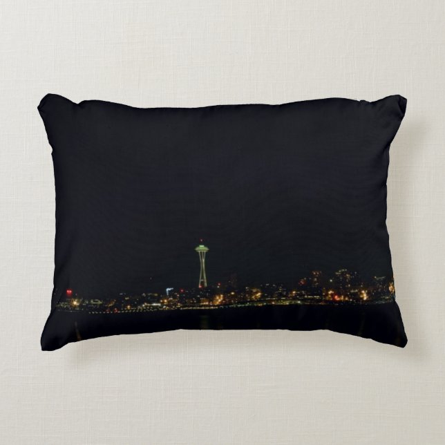 Seattle Skyline at Night Accent Pillow (Front)