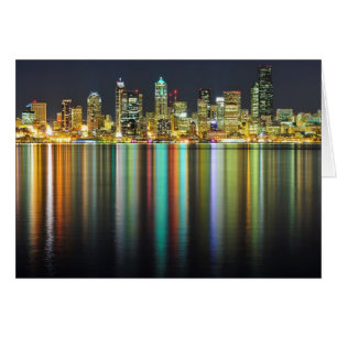 Seattle skyline at night with reflection