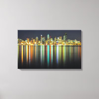 Seattle skyline at night with reflection