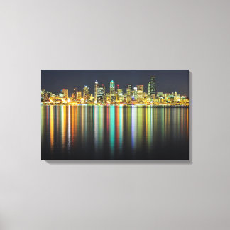 Seattle skyline at night with reflection canvas print