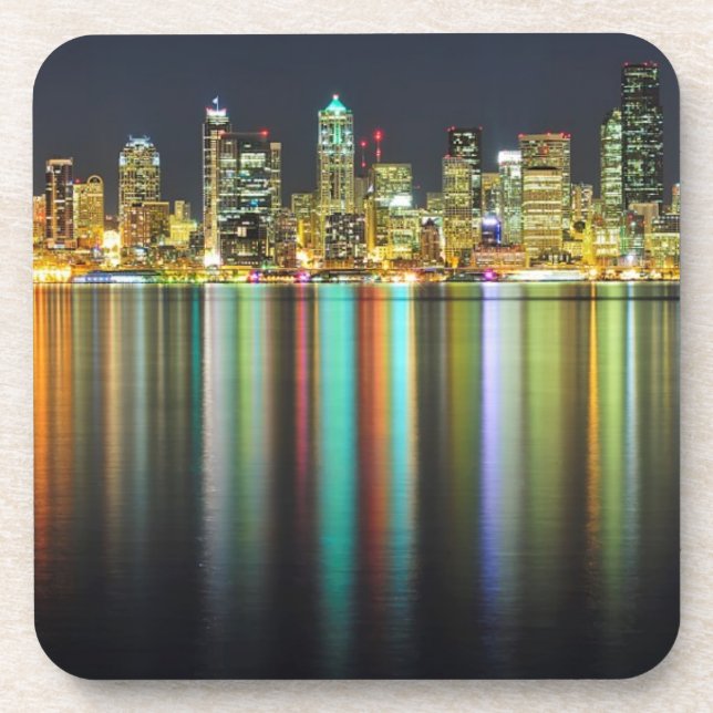 Seattle skyline at night with reflection coaster (Front)