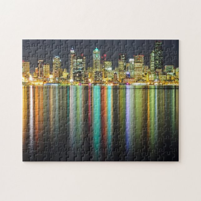 Seattle skyline at night with reflection jigsaw puzzle (Horizontal)
