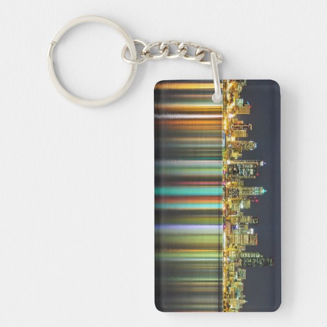 Seattle skyline at night with reflection keychain (Front)