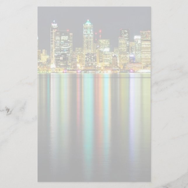 Seattle skyline at night with reflection stationery (Front)