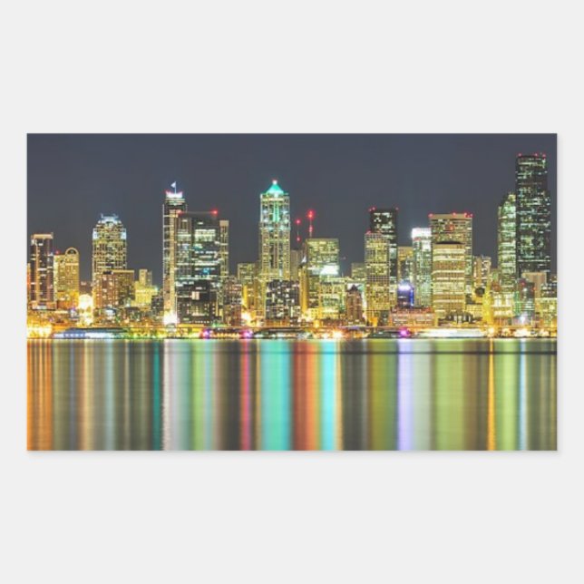 Seattle skyline at night with reflection sticker (Front)