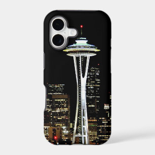 Seattle skyline at night, with Space Needle.