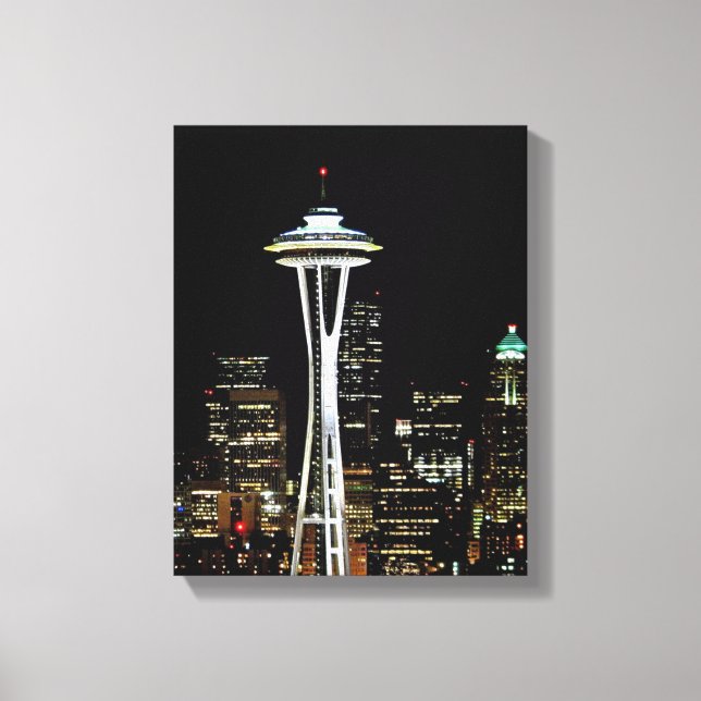 Seattle skyline at night, with Space Needle. Canvas Print (Front)