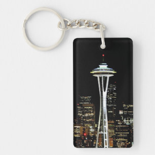 Seattle skyline at night, with Space Needle. Keychain