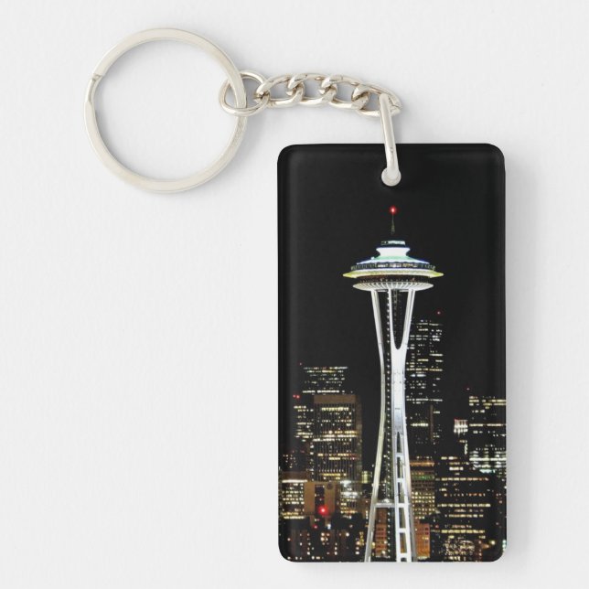 Seattle skyline at night, with Space Needle. Keychain (Front)