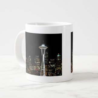 Seattle skyline at night, with Space Needle. Large Coffee Mug