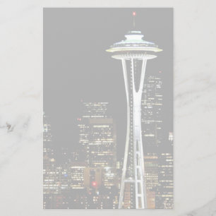 Seattle skyline at night, with Space Needle. Stationery