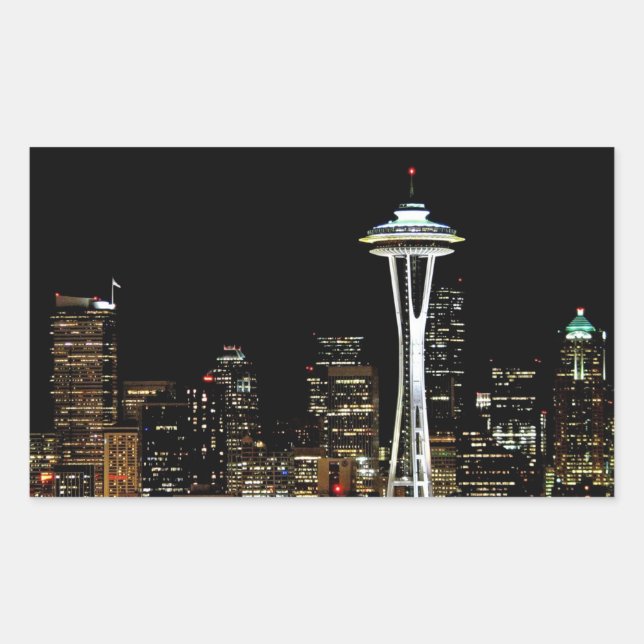 Seattle skyline at night, with Space Needle. Sticker (Front)