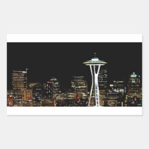 Seattle skyline at night, with Space Needle. Sticker