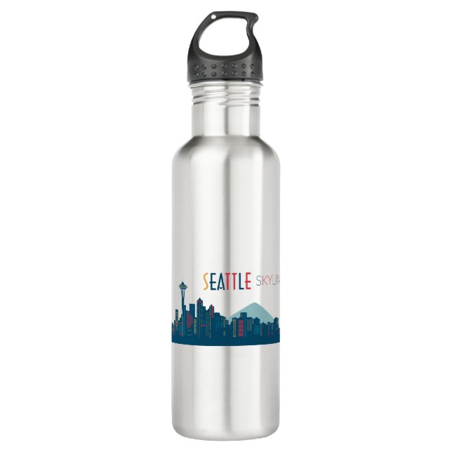 Seattle Skyline Blue 710 Ml Water Bottle (Front)