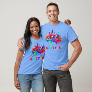 Seattle Skyline Colourful Design T-Shirt
