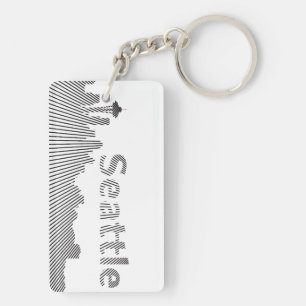 Seattle skyline graphic in black and white keychain