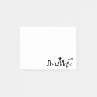 seattle skyline in black ink post-it notes