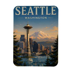 💚 Seattle Skyline Modern Pacific Northwest Style  Magnet