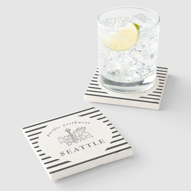 Seattle Skyline Pacific Northwest Minimal Outline Stone Coaster (Side)