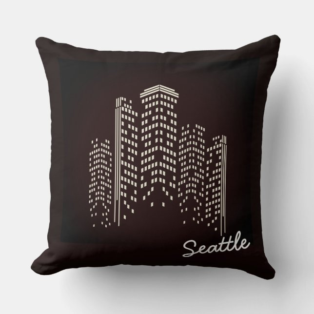 Seattle Skyline Polyester Pillow (Front)