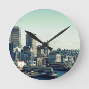 Seattle Skyline Round Clock