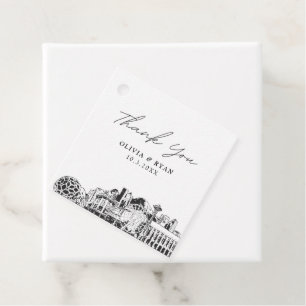 Seattle Skyline Sketch Wedding Modern Favour Tag
