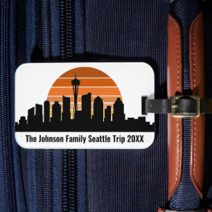 Seattle Skyline Sunset Custom Family Vacation Luggage Tag