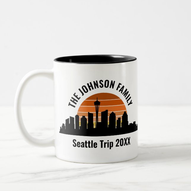 Seattle Skyline Sunset Custom Vacation Souvenir Two-Tone Coffee Mug (Left)