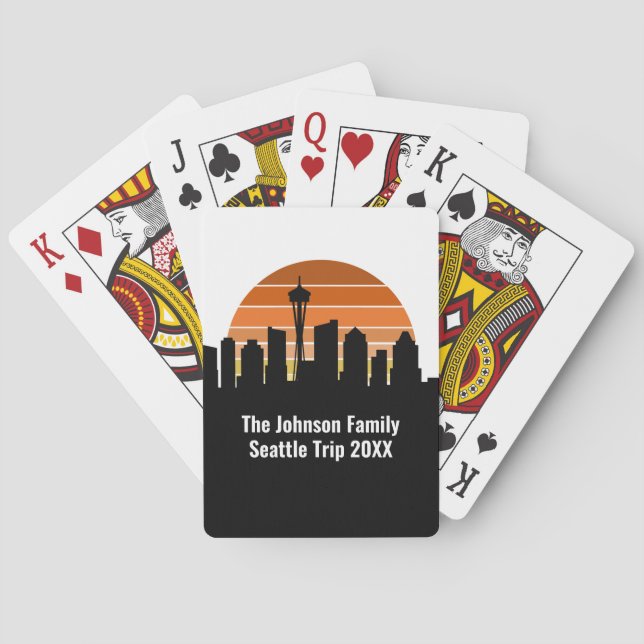 Seattle Skyline Sunset Trip Keepsake Personalized Playing Cards (Back)