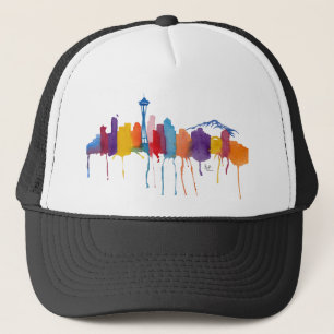 Seattle skyline w logo trucker hat