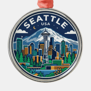 Seattle Skyline Washington Metal Ornament