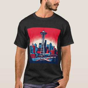 Seattle Space Needle Cityscape Retro Vintage T-Shi T-Shirt