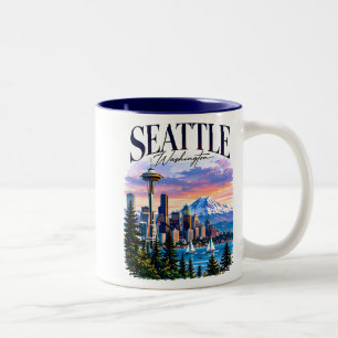 Seattle Space Needle Travel Graphic Two-Tone Coffee Mug