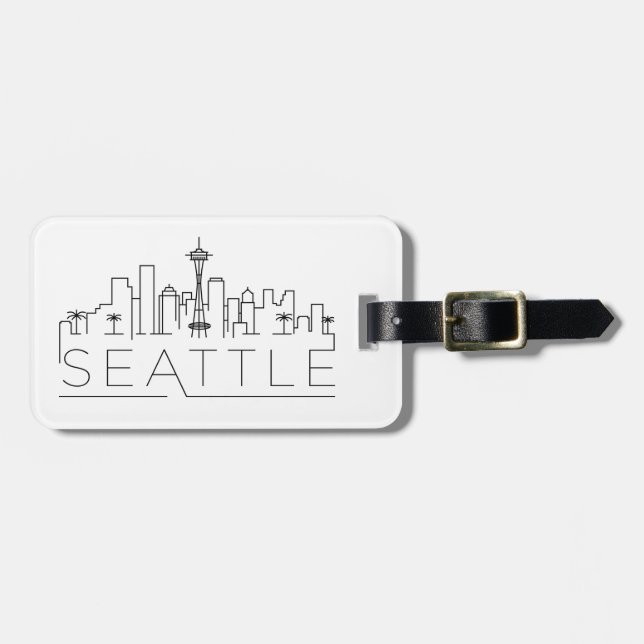Seattle Stylized City Skyline Luggage Tag (Front Horizontal)