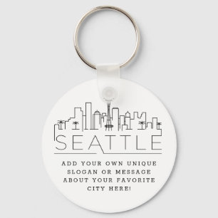 Seattle Stylized Skyline   Custom Slogan Keychain