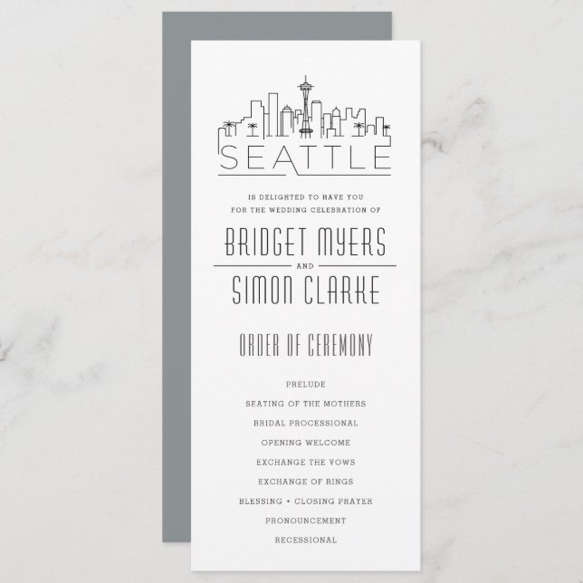 Seattle Stylized Skyline | Wedding Program (Front/Back)