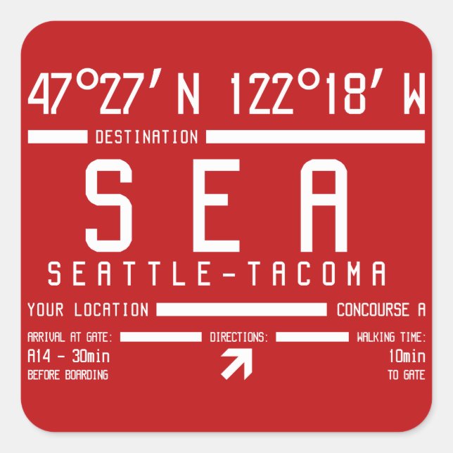Seattle-Tacoma IATA International Airport Code SEA Square Sticker (Front)